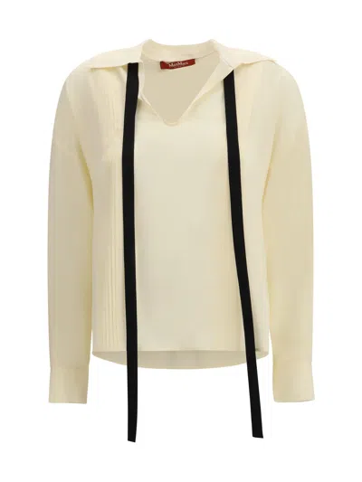 Max Mara Studio Silk Blouse With Pintuck Detail Shirt In Nude