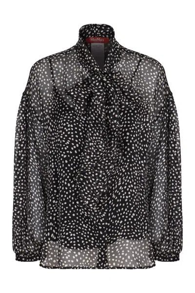 Max Mara Studio Silk Blouse With Polka Dots In Black