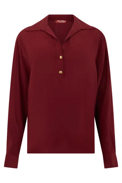 Max Mara Studio Silk Polo In Burgundy