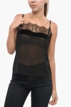 Max Mara Studio Silk Polonia Slip Top With Velour Insert In Multi