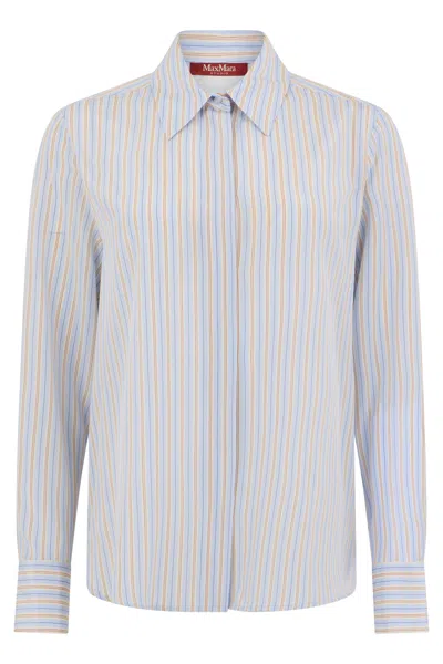 Max Mara Studio Silk Striped Shirt In Blue
