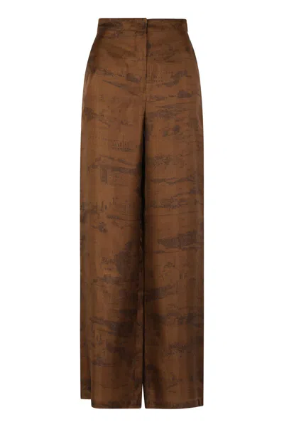 Max Mara Studio Silk Trousers In Brown