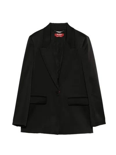 Max Mara Studio Silk-effect Single-breasted Jacket With Side Pockets In Black