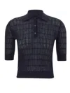 Max Mara Navy Textured Shirt Collar T-shirt In Black