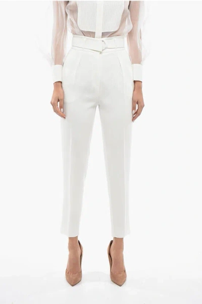 Max Mara Studio Single-pleated Ariel Pants With Eco-leather Belt In White