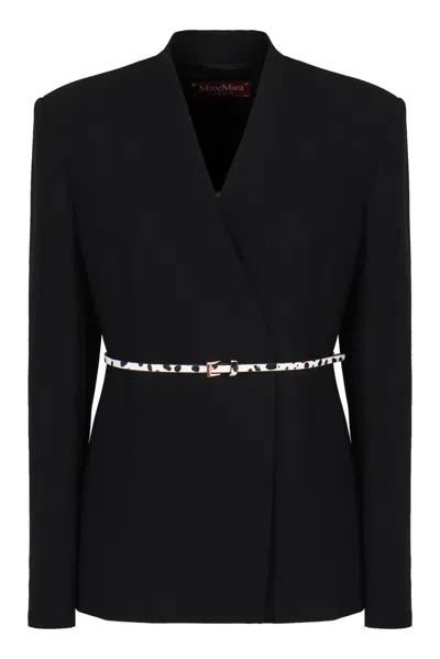 Max Mara Studio Single-breasted Blazer With Belt In Black