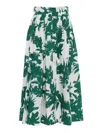 Max Mara Printed Poplin Pleated Skirt In Green