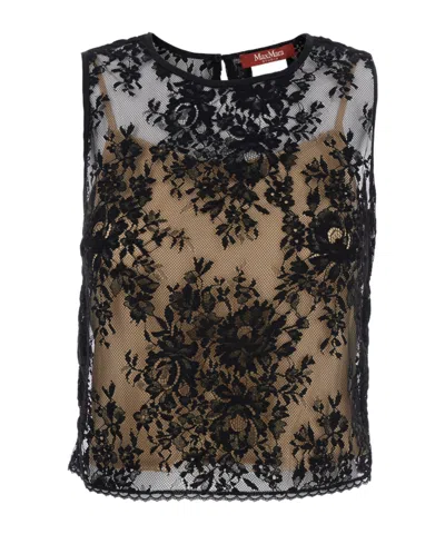 Max Mara Studio Sleeveless Laced Top In Black