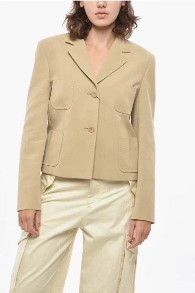 Max Mara Studio Slim Fit Cacao Blazer With Patch Pockets In Nude