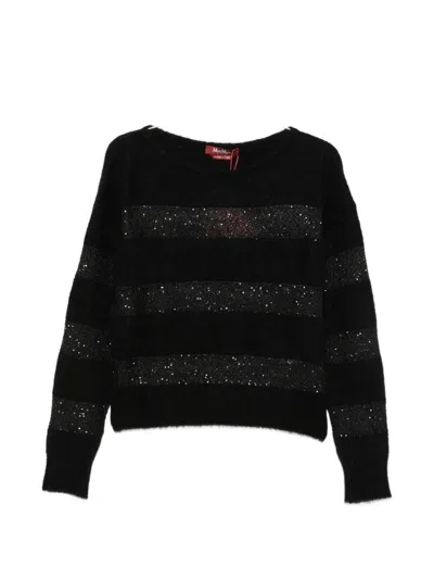 Max Mara Studio Soft Mohair Boat Neck Sweater With Ribbed Hem In Nero