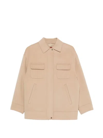 Max Mara Studio Soft Relaxed Shirt-collar Wool-silk Jacket With Dropped Shoulders And Flap Pockets In Neutral