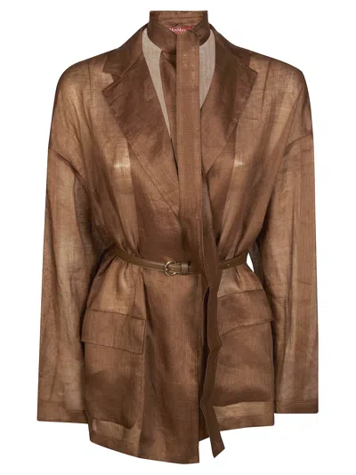 Max Mara Studio Sophisticated Women's Mini Jacket With Belt In Brown