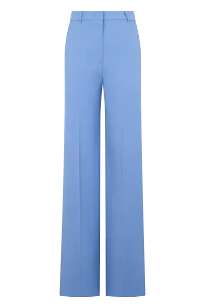 Max Mara Studio Straight And Wide Wool Pants In Blue