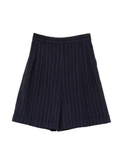 Max Mara Studio Straight Leg Wool Pants With Central Crease And Double Front Pleats In Blue