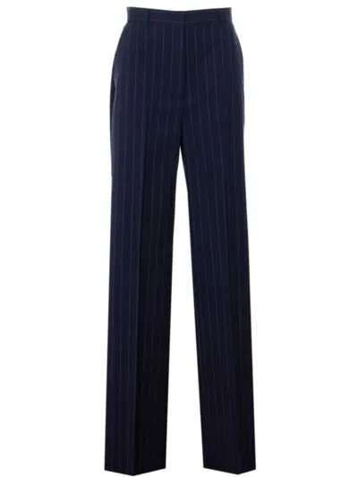 Max Mara Studio Straight Leg Wool Trousers With Front Pockets For Women In Navy