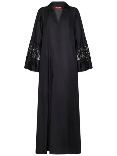 Max Mara Womens Ultramarine Monia Drawstring-waist Wool Midi Dress In Black