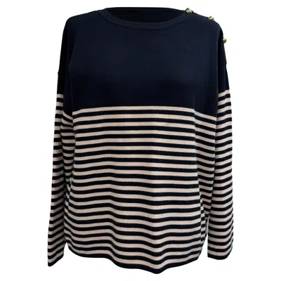 Max Mara Studio Striped Jumper In Navy Blue Viscose
