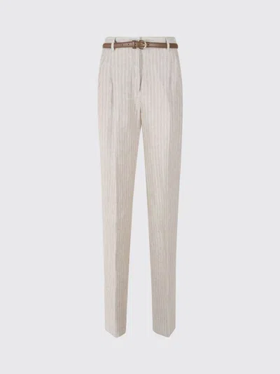 Max Mara Studio Striped Linen Blend Trousers In White