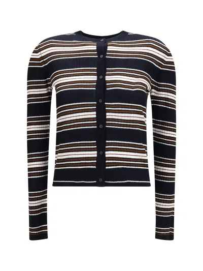 Max Mara Studio Striped Silk And Wool Cardigan In Blue