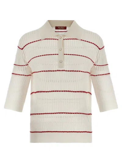 Max Mara Studio Striped Silk-wool Blend Polo Shirt In Neutral
