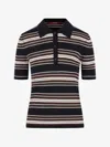 Max Mara Blue Ribbed Knit Msttallero Striped Fitted Polo Shirt In Blue