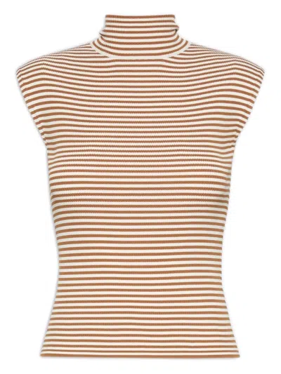 Max Mara Studio Striped Stretch Viscose Crepe Sweater With Ribbed Turtleneck In Multi
