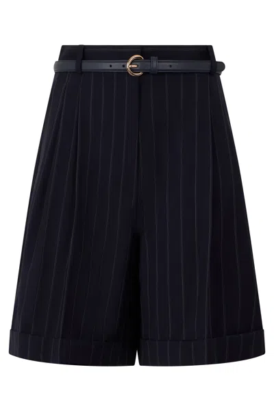 Max Mara Studio Striped Wool Bermuda In Blue