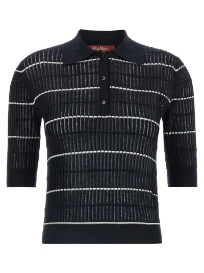Max Mara Studio Striped Wool-silk Polo Shirt In Black