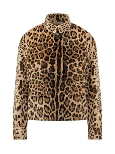 Max Mara Studio Studded Cotton Leopard Jacket In Leopardo