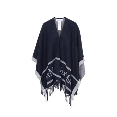 Max Mara Studio Studio Pirania Wool Cape In Blue