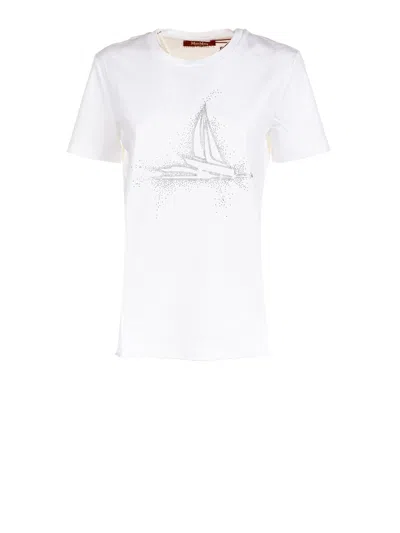 Max Mara Studio Studio White Jersey Tee In Animal Print