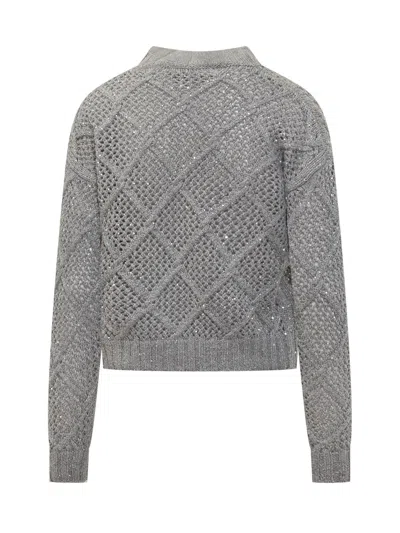 Max Mara Studio Stylish Knitwear Sweater With Geometric Pattern In Grigio Chiaro