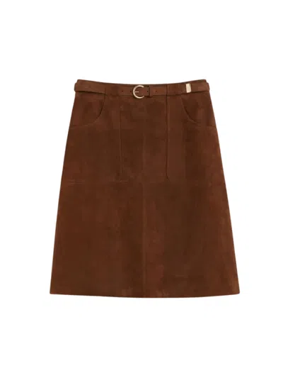 Max Mara Studio Suede Midi Skirt In Brown