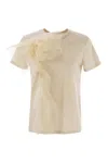 Max Mara Ruffled Cotton And Tulle T-shirt In Beige
