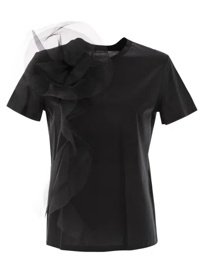 Max Mara Studio Sughero - Jersey T-shirt With Embroidery In Black