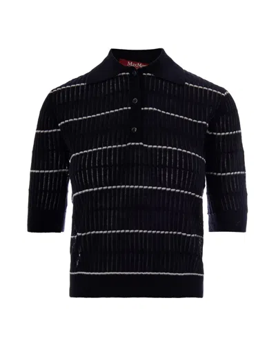 Max Mara Mstgallo Wool-silk Knit Ribbed Ss Polo Polo Shirt Multicolor In Black