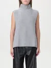 Max Mara Ribbed Wool And Cashmere Gilet With High Collar And Side Slits In Gray