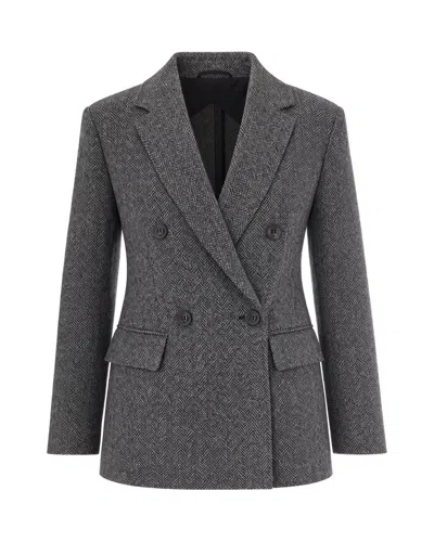Max Mara Studio Tailored Double-breasted Herringbone Blazer In Gray