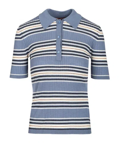 Max Mara Studio Tallero Striped Knitted Polo Top In Blue