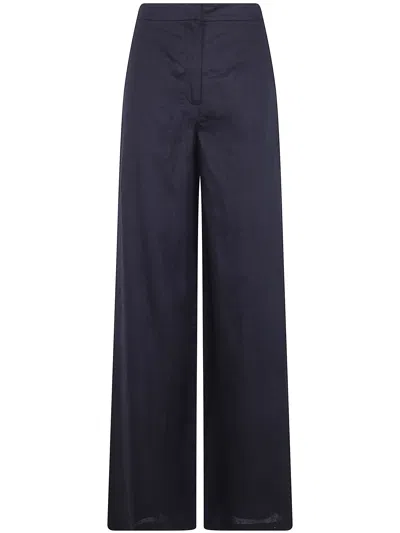 Max Mara Studio "tapioca" Linen Classic Trousers In Blue