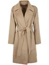 Max Mara Belted Long-sleeved Coat In Nude & Neutrals