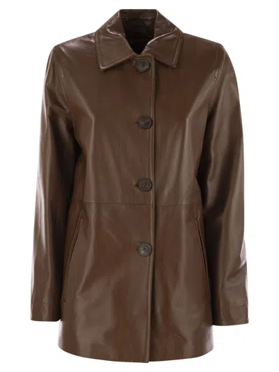 Max Mara Studio Tolmin Nappa Leather Jacket With Belt In Brown