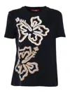 Max Mara Studio Ring Floral Embroidered Crewneck T In Blue