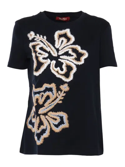 Max Mara Studio Ring Floral Embroidered Crewneck T In Blue