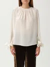 Max Mara Yelina Semisheer Bell Sleeve Bow Back Silk Georgette Top In White