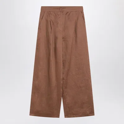 Max Mara Studio  Trousers In Ramie Gauze Tobacco Color