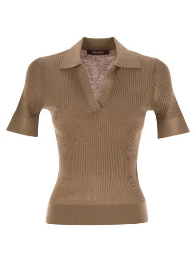 Max Mara Studio Uberta Wool And Silk Polo Shirt With Sequins