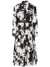 Max Mara Floral Silhouette Print Long Sleeve Cotton Poplin Midi Shirtdress