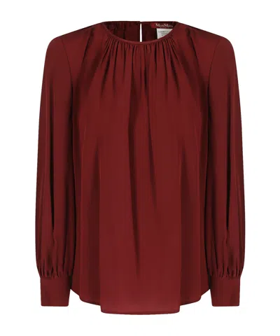 Max Mara Studio Vasto Ruched Detailed Blouse In Brown