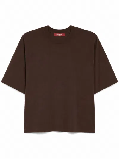Max Mara Studio Velo T-shirt With Elegant Raglan Sleeves In Brown